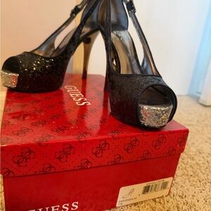 Guess Glittery Black and Silver Heels